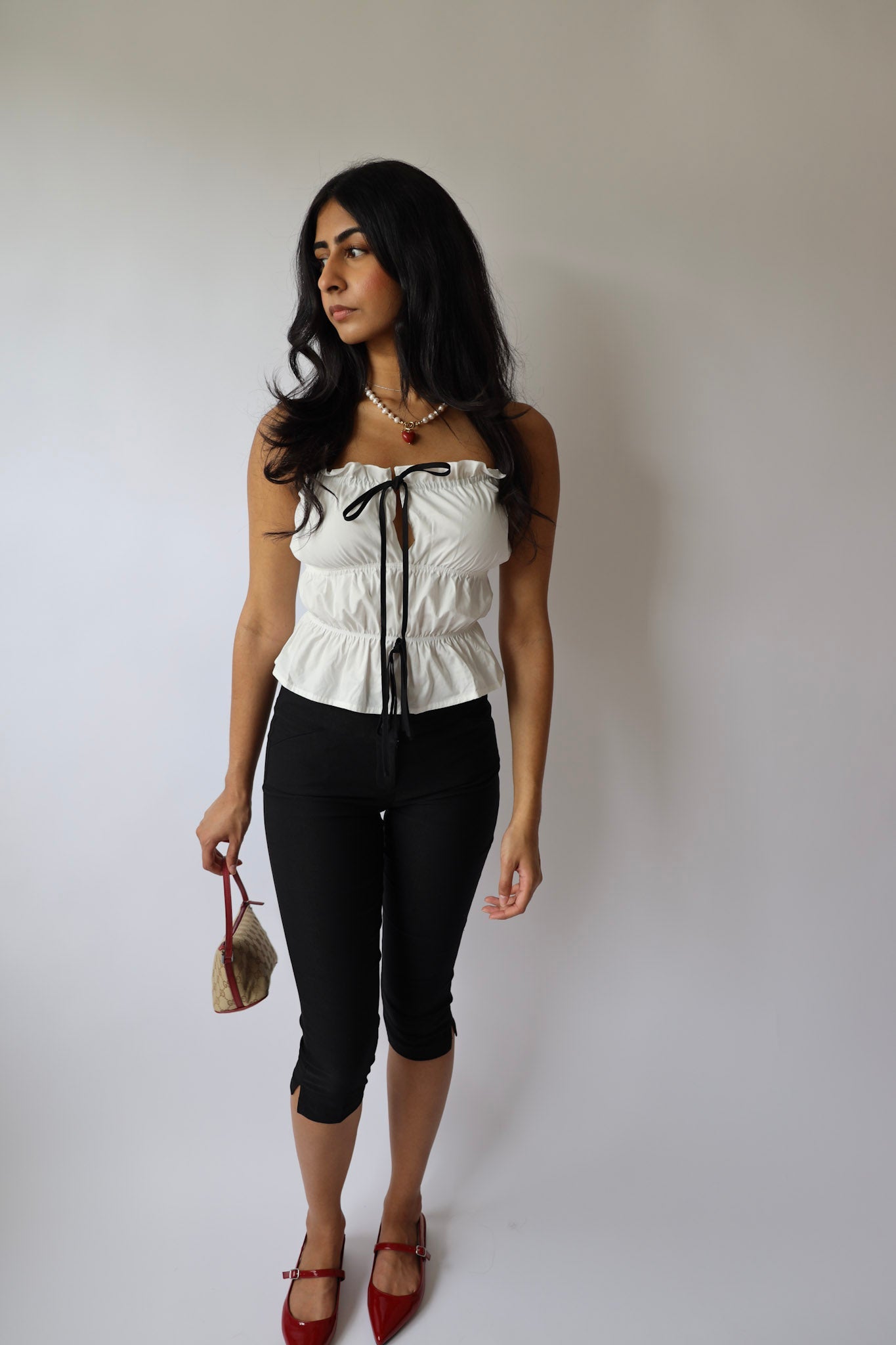 White and Black Poplin Top