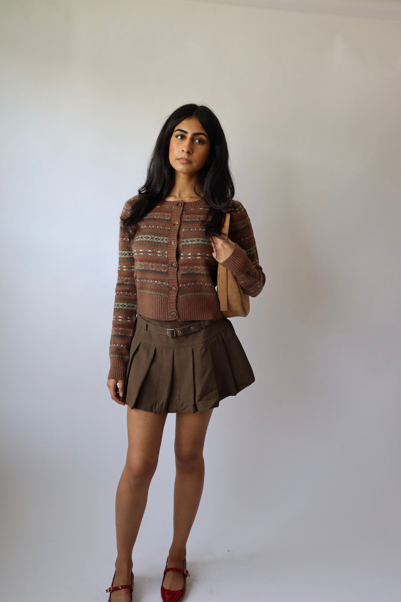 Vintage Pattern Cozy Brown Cardigan