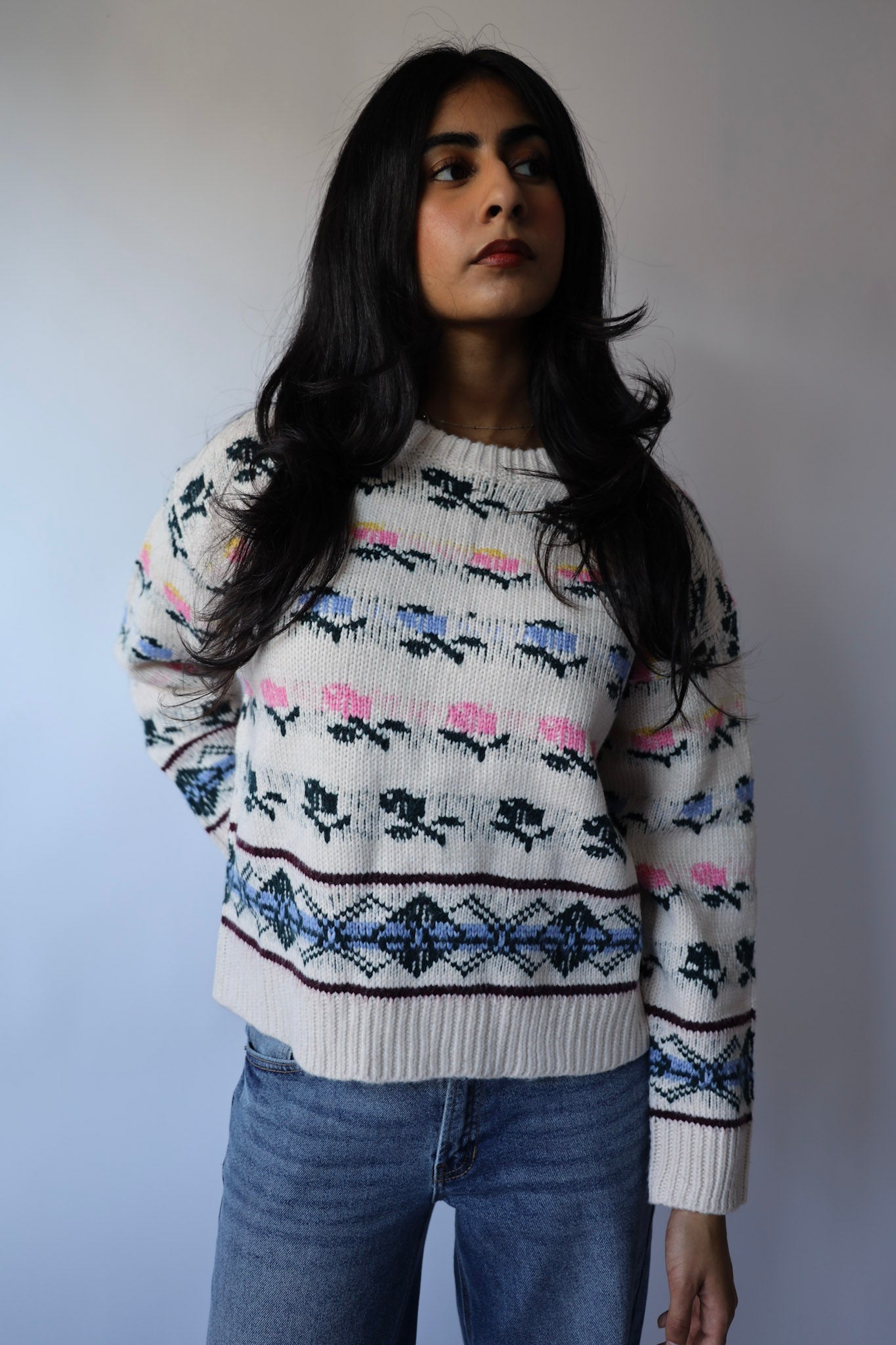 Vintage Floral Stripe Sweater