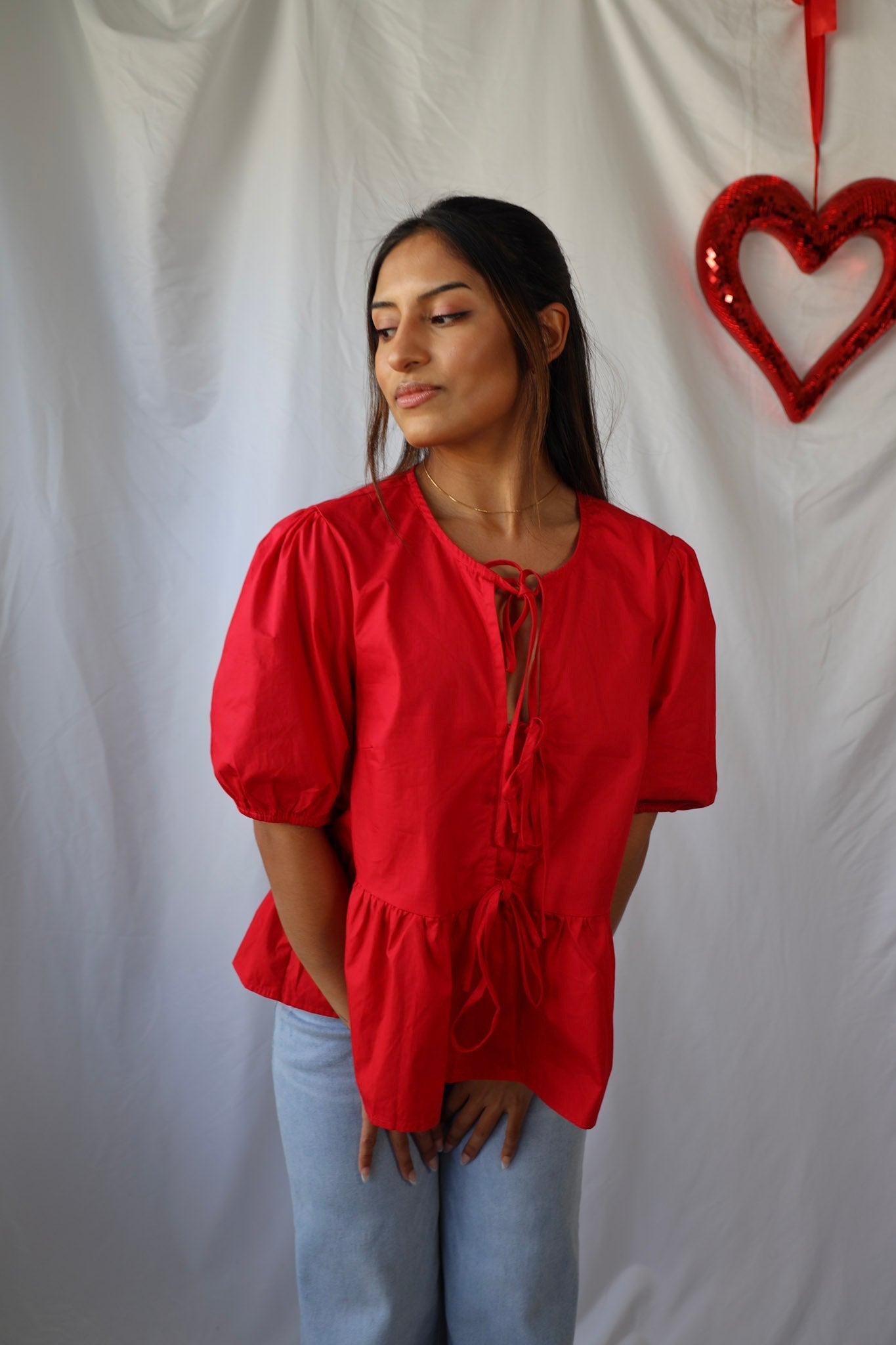 Red Bow Tie Peplum Top