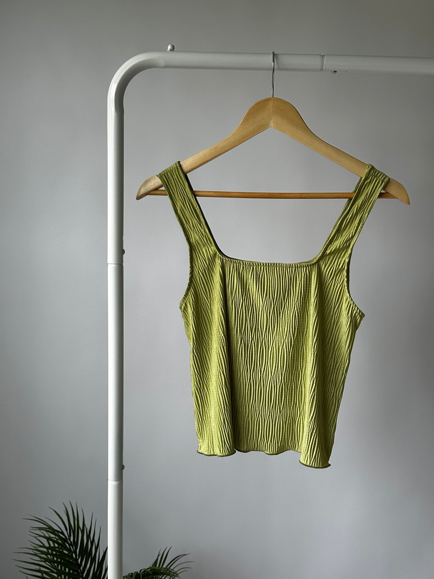 Green Square Neck Pleated Top