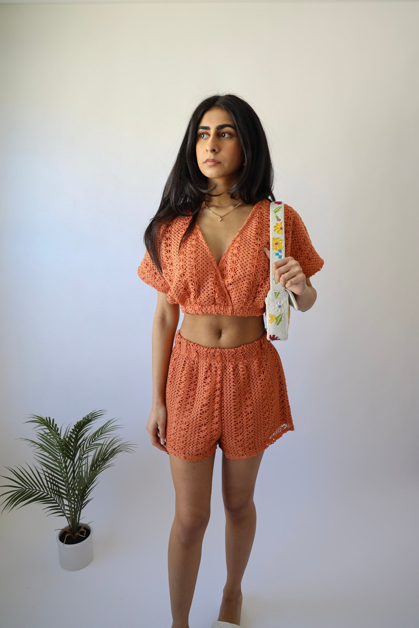 Orange Cropped Crochet Top