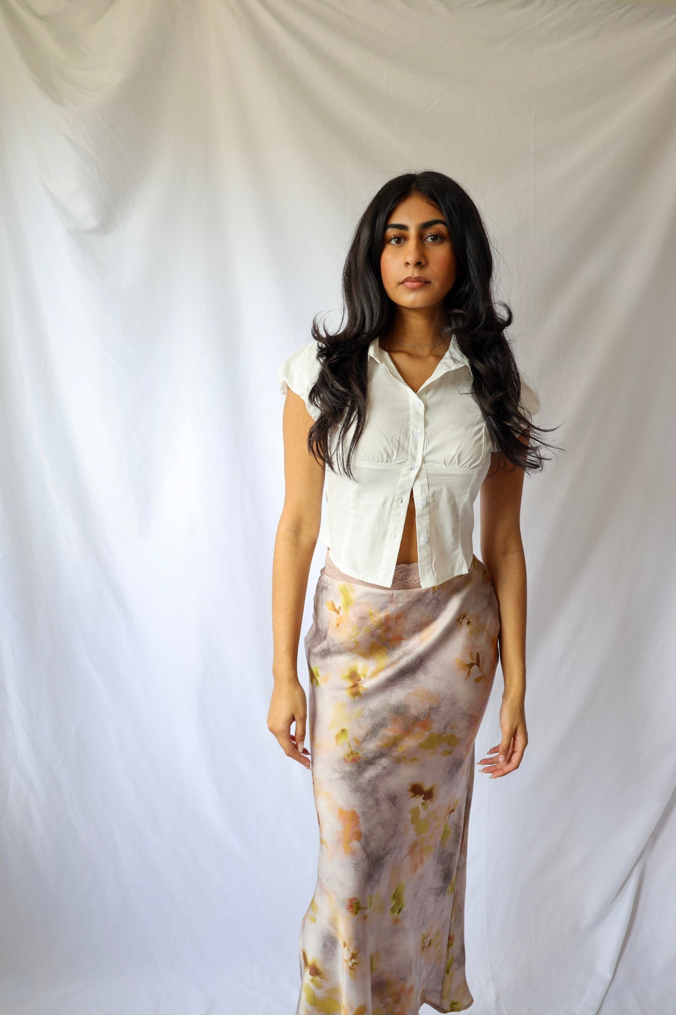 Puffed Sleeve Cropped Button Down Shirt