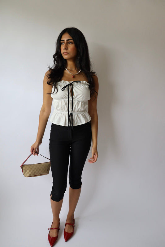 White and Black Poplin Top