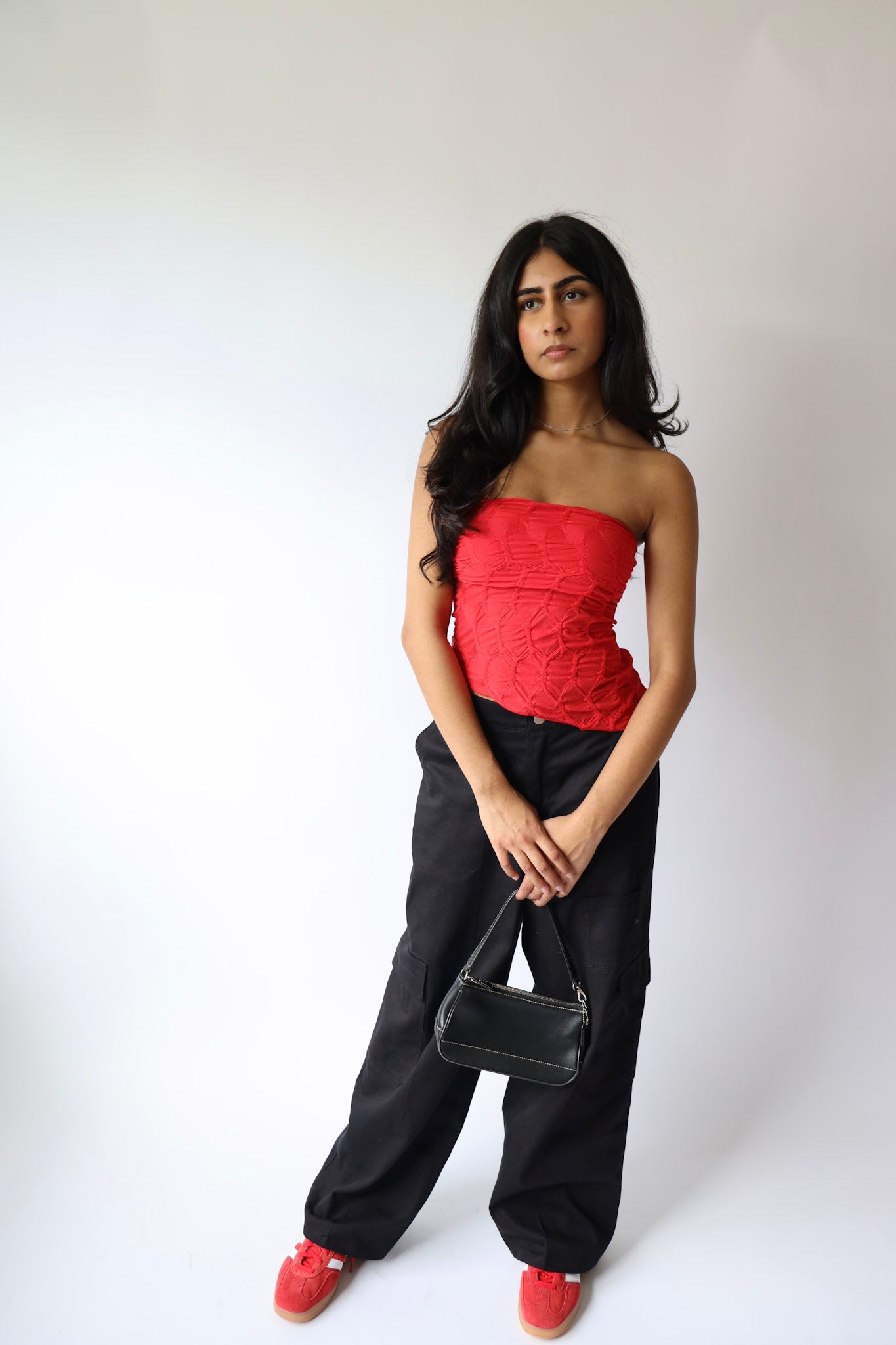 Red Textured Asymmetrical Tube Top