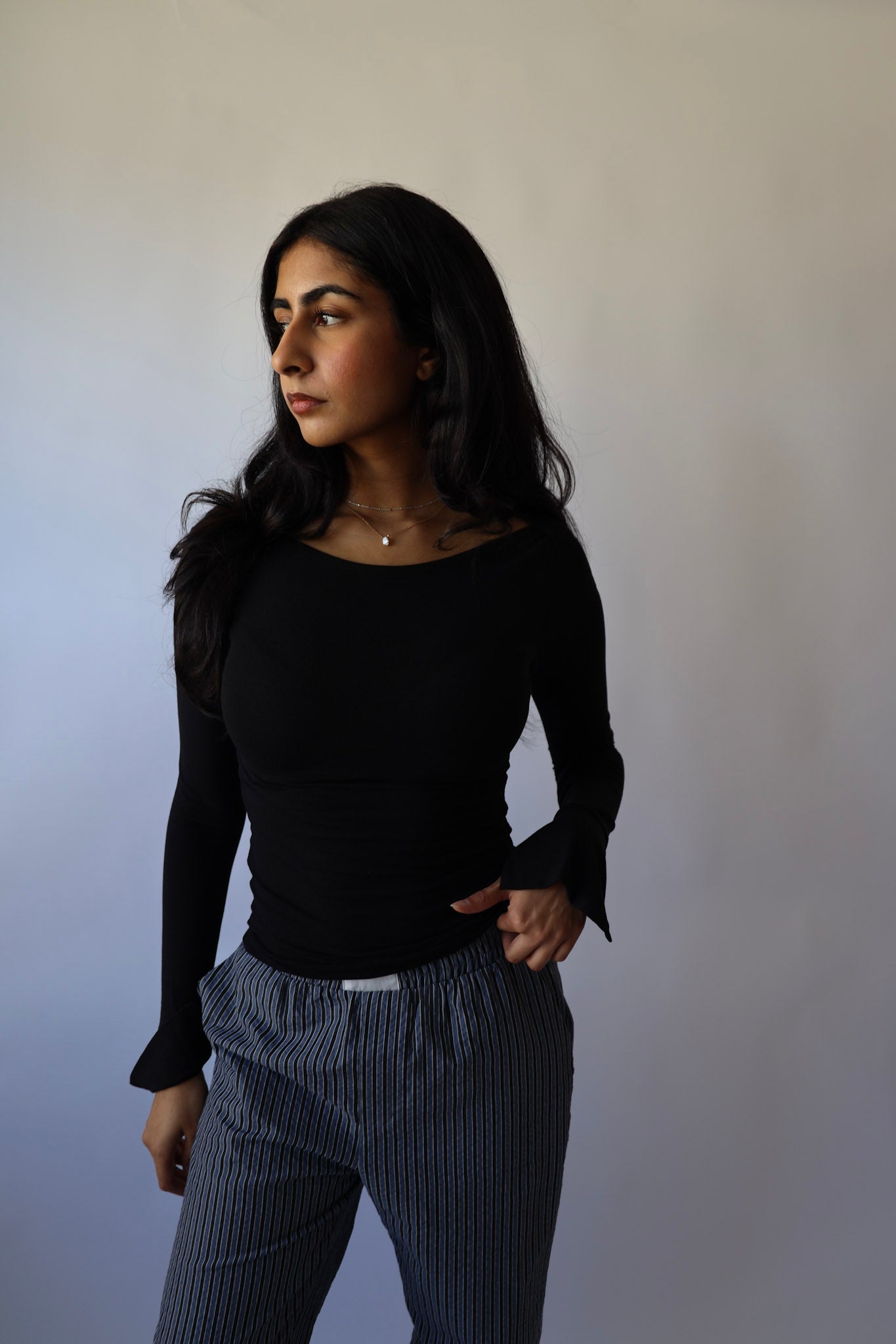 Boat Neck Long Sleeve Top