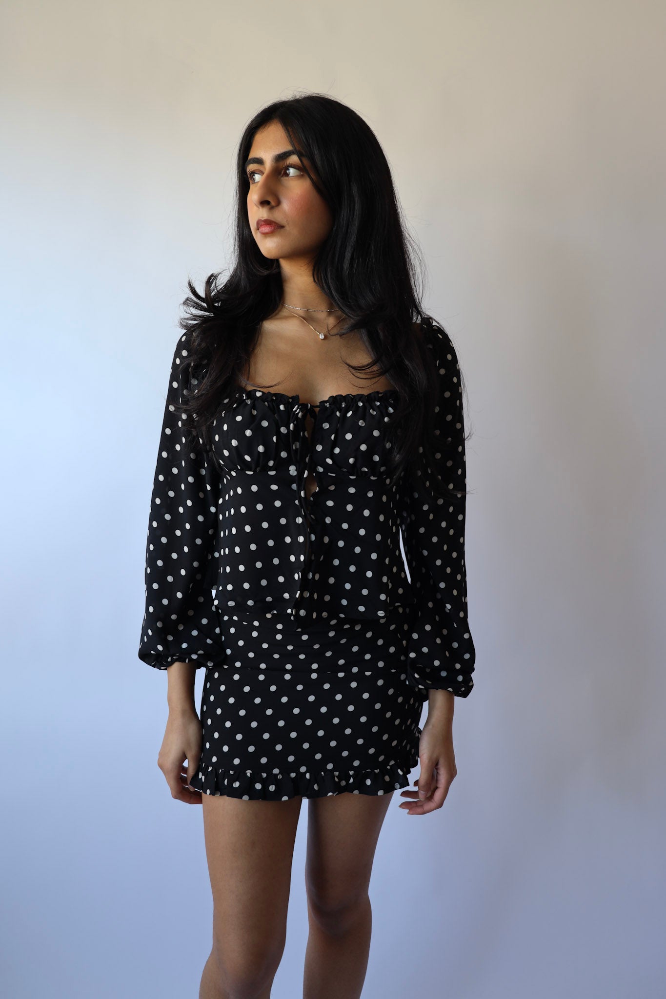 Polka Dot Baby Doll Long Sleeve with Mini Skirt (Sold as a Set)