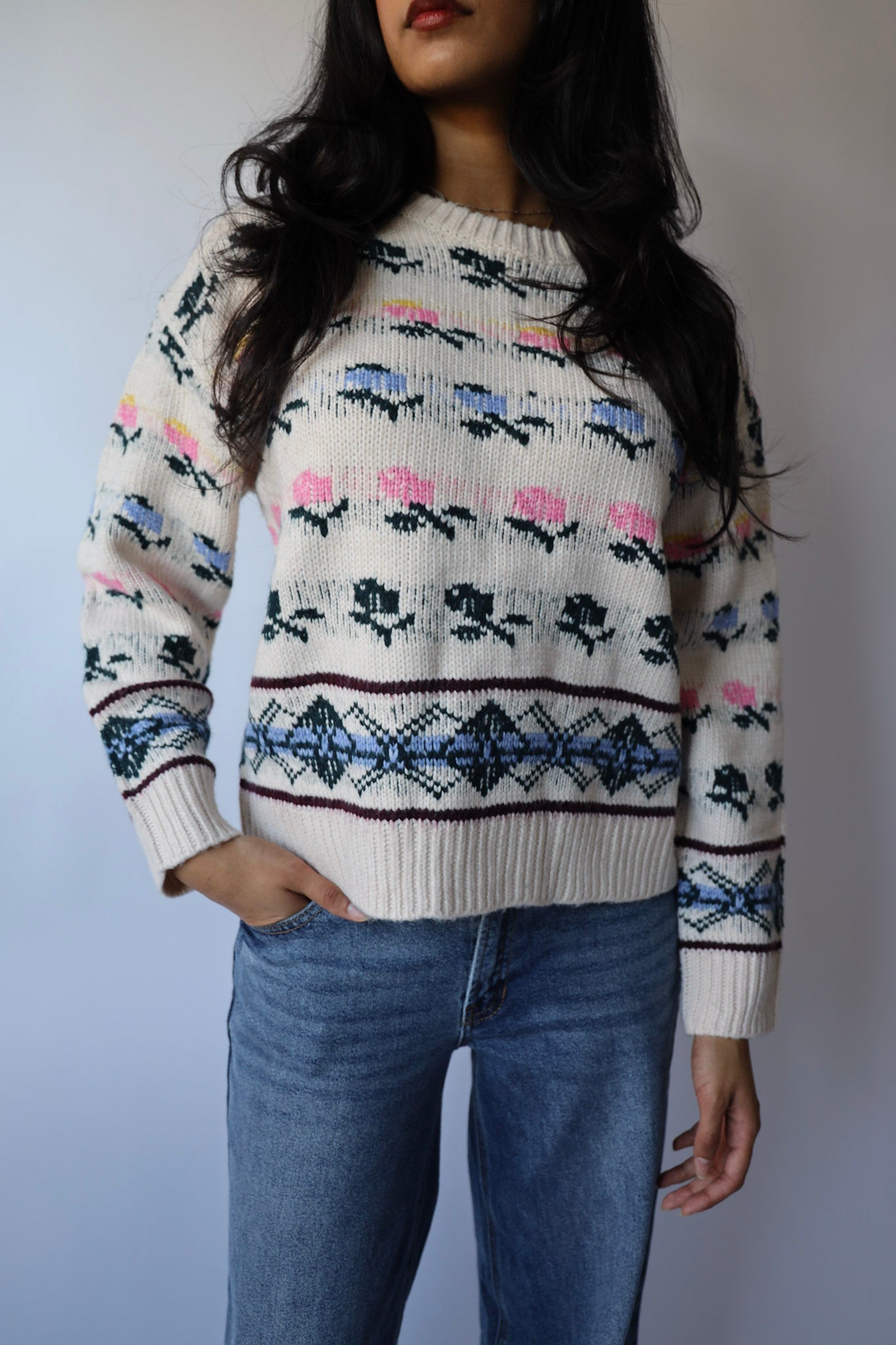 Vintage Floral Stripe Sweater