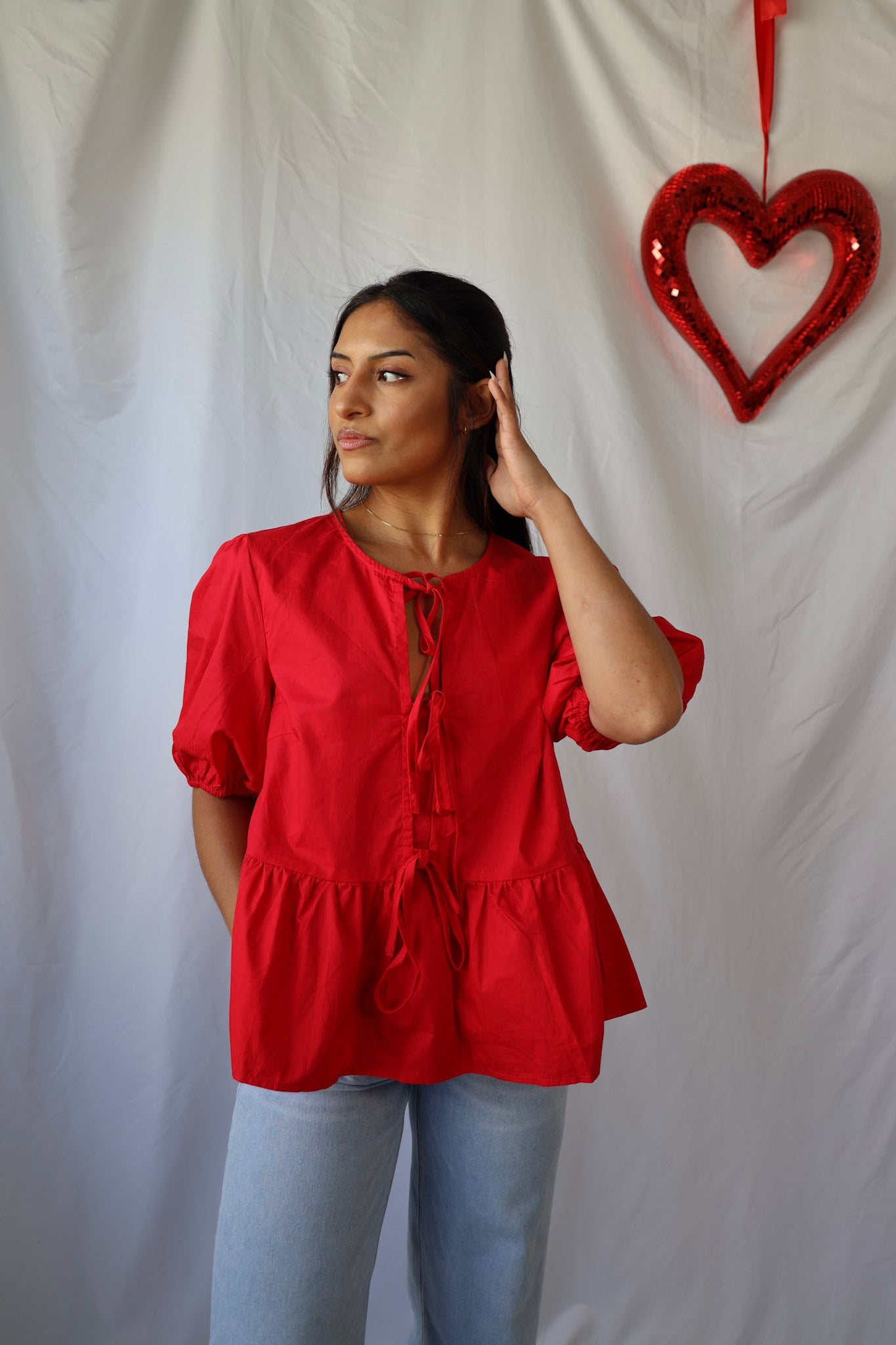 Red Bow Tie Peplum Top