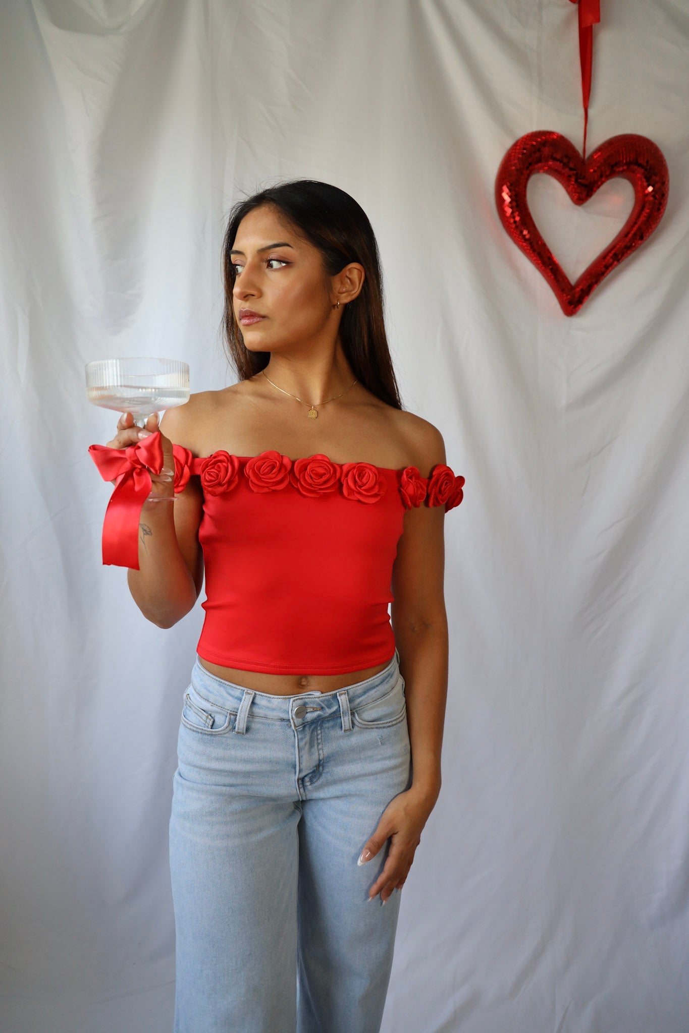 Rosette Off the Shoulder Crop Top