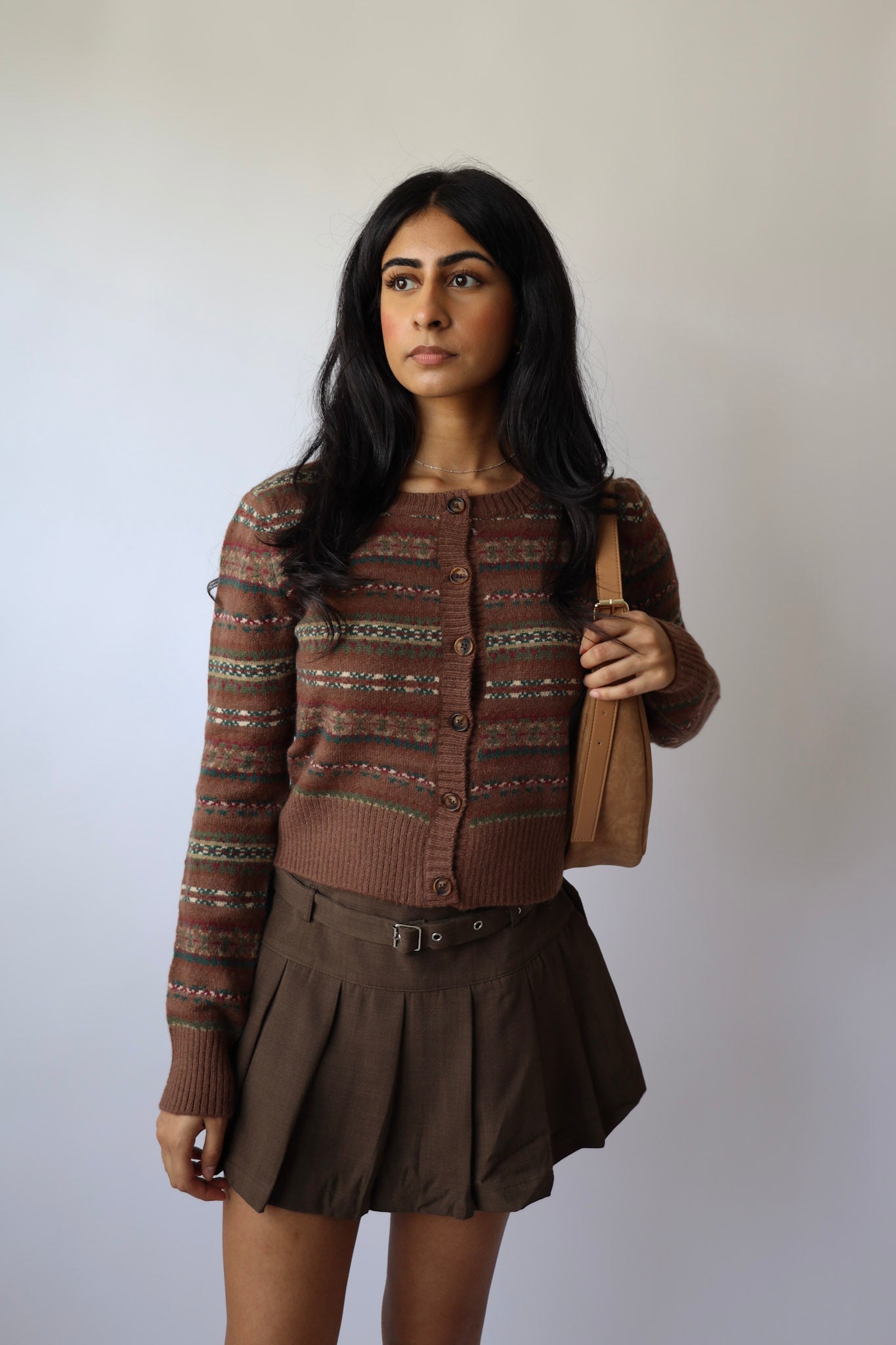 Vintage Pattern Cozy Brown Cardigan