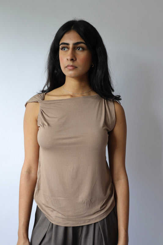 Latte Draped Shoulder Top