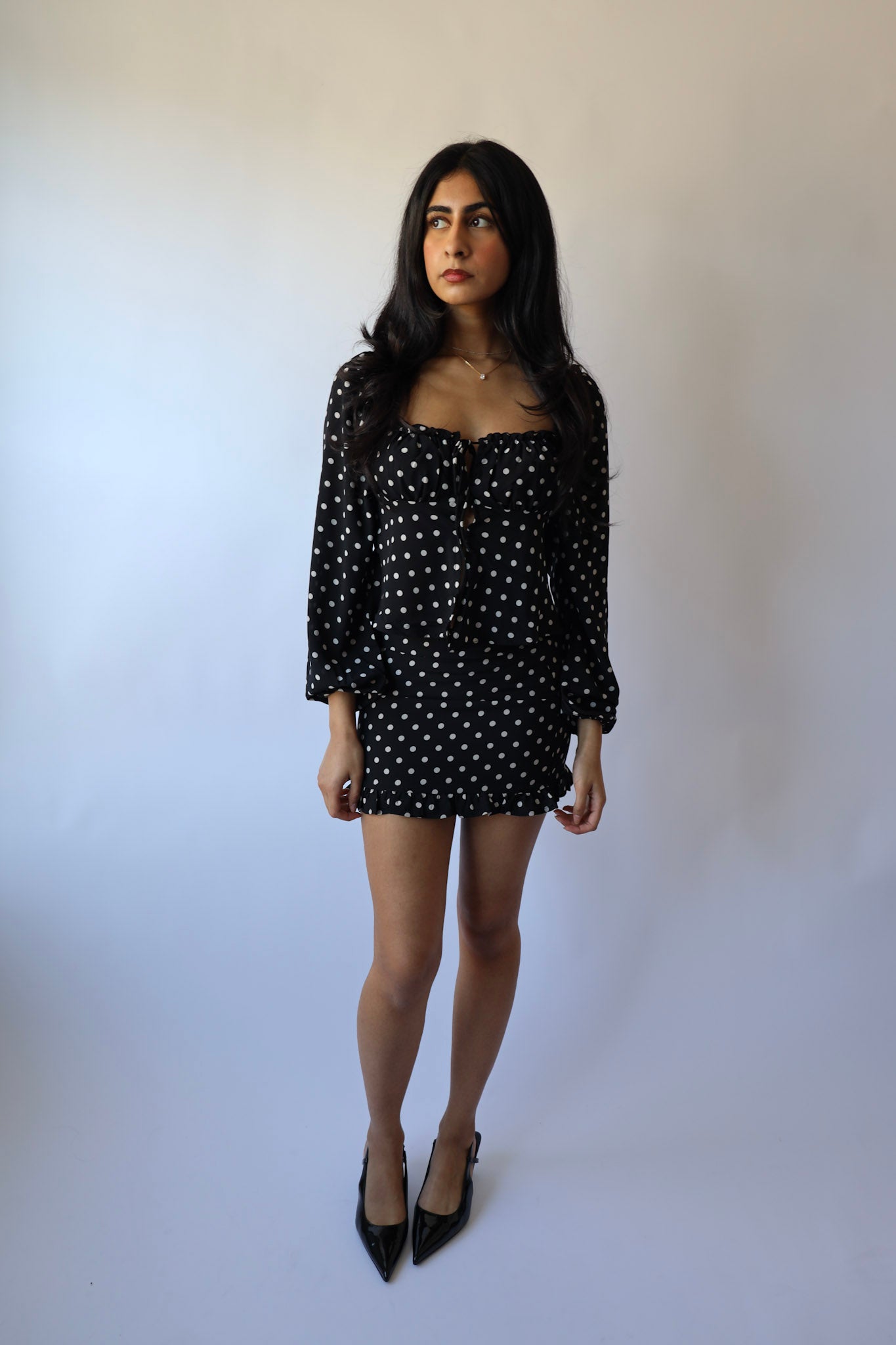 Polka Dot Baby Doll Long Sleeve with Mini Skirt (Sold as a Set)