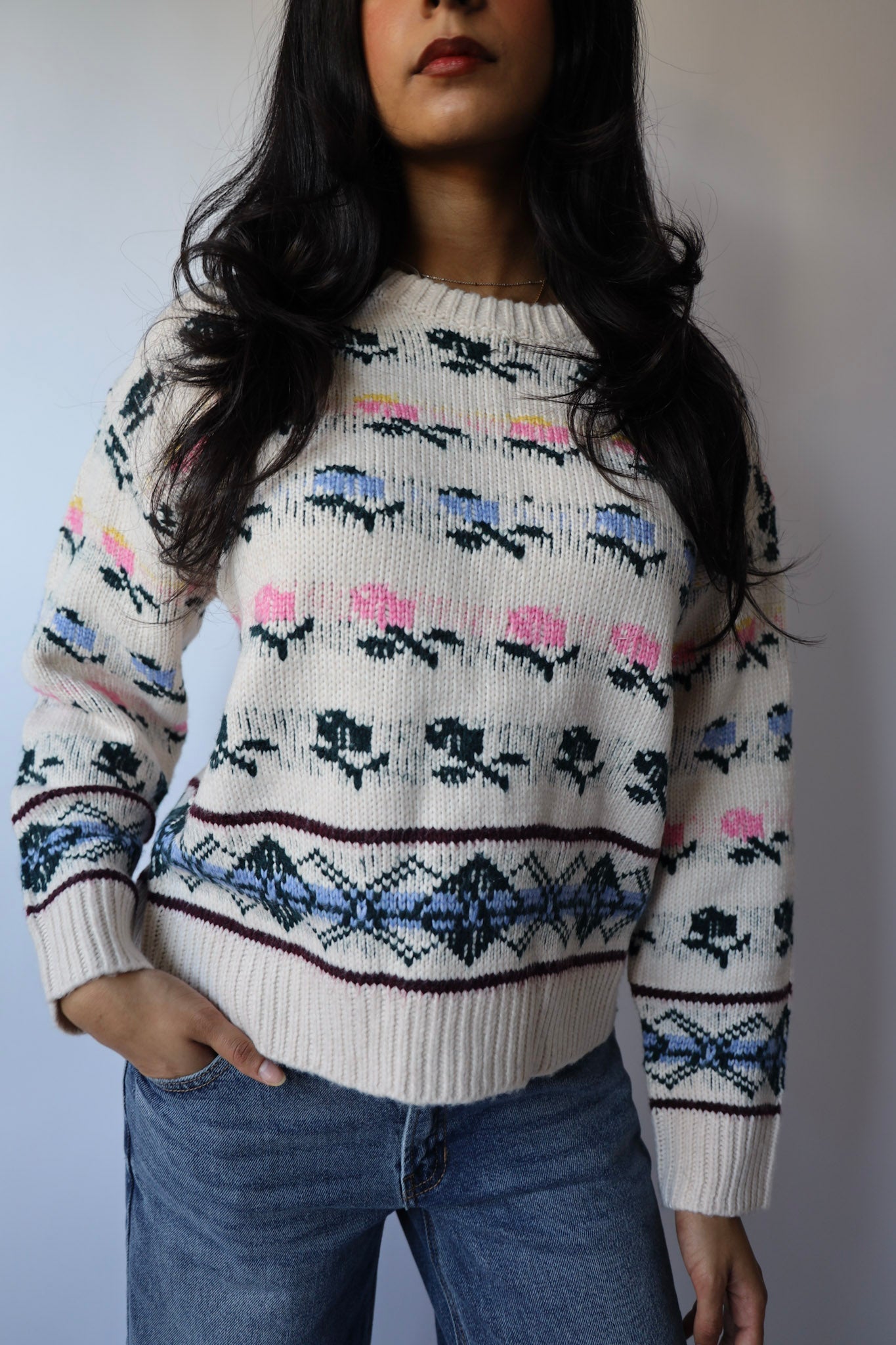 Vintage Floral Stripe Sweater