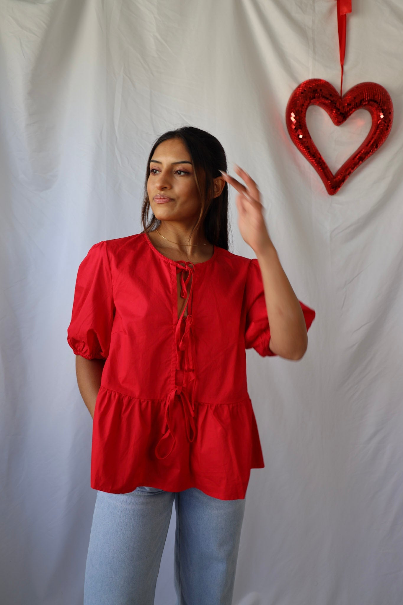 Red Bow Tie Peplum Top
