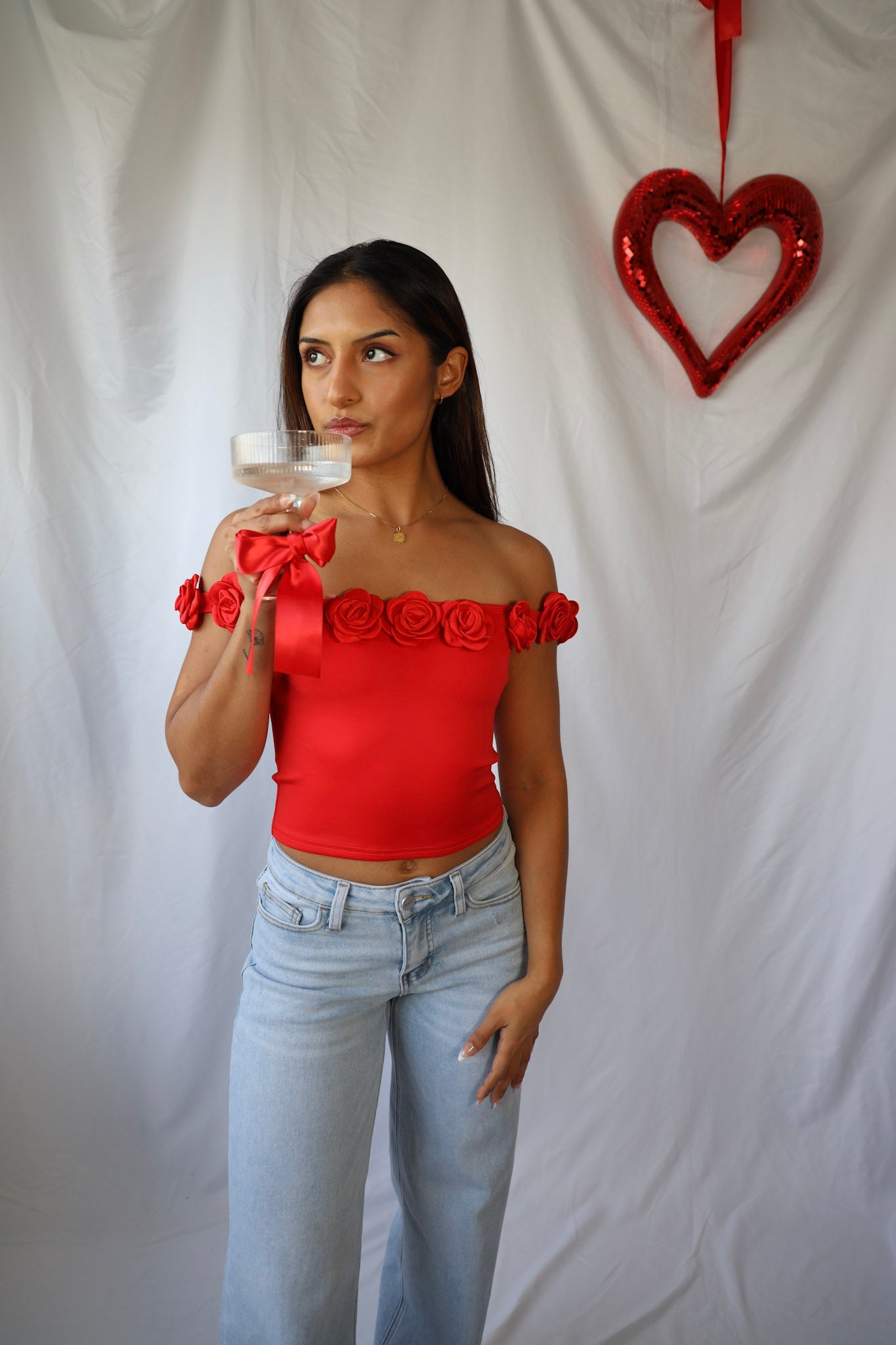 Rosette Off the Shoulder Crop Top