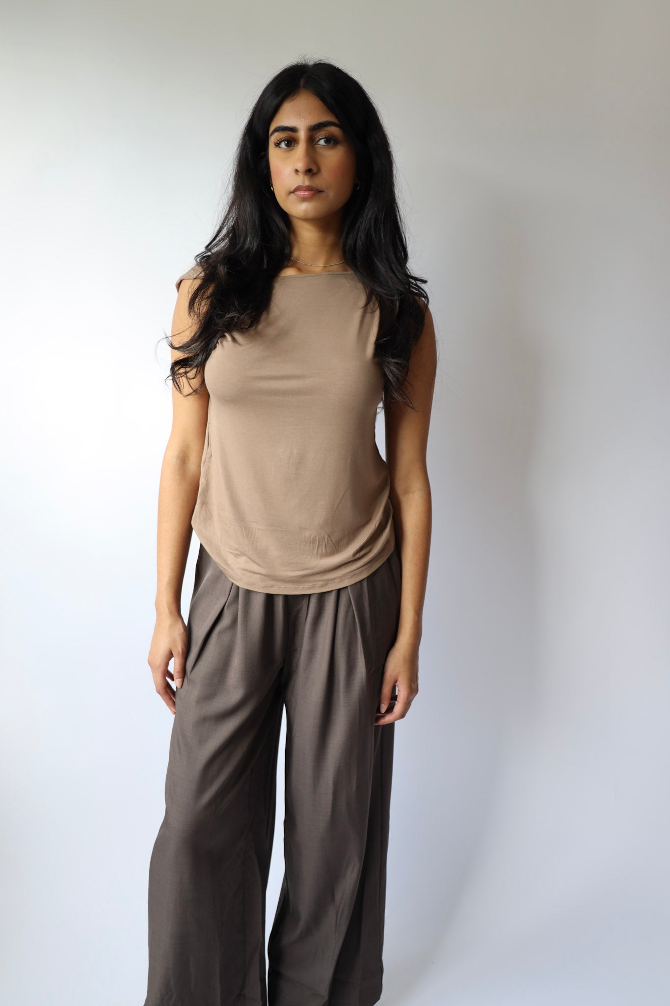 Latte Draped Shoulder Top