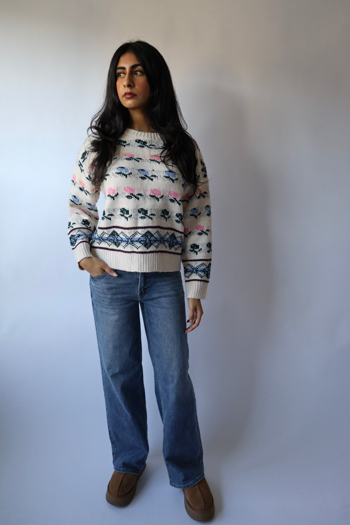 Vintage Floral Stripe Sweater