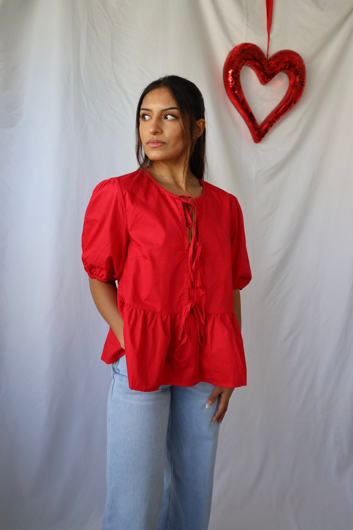 Red Bow Tie Peplum Top