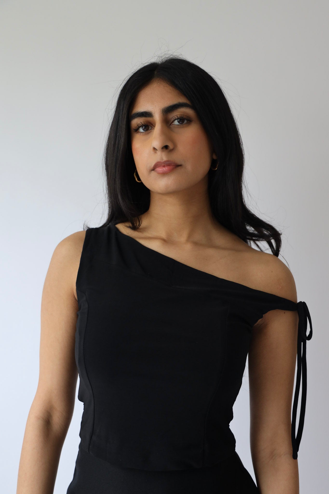 Black Asymmetrical Strap Cropped Top