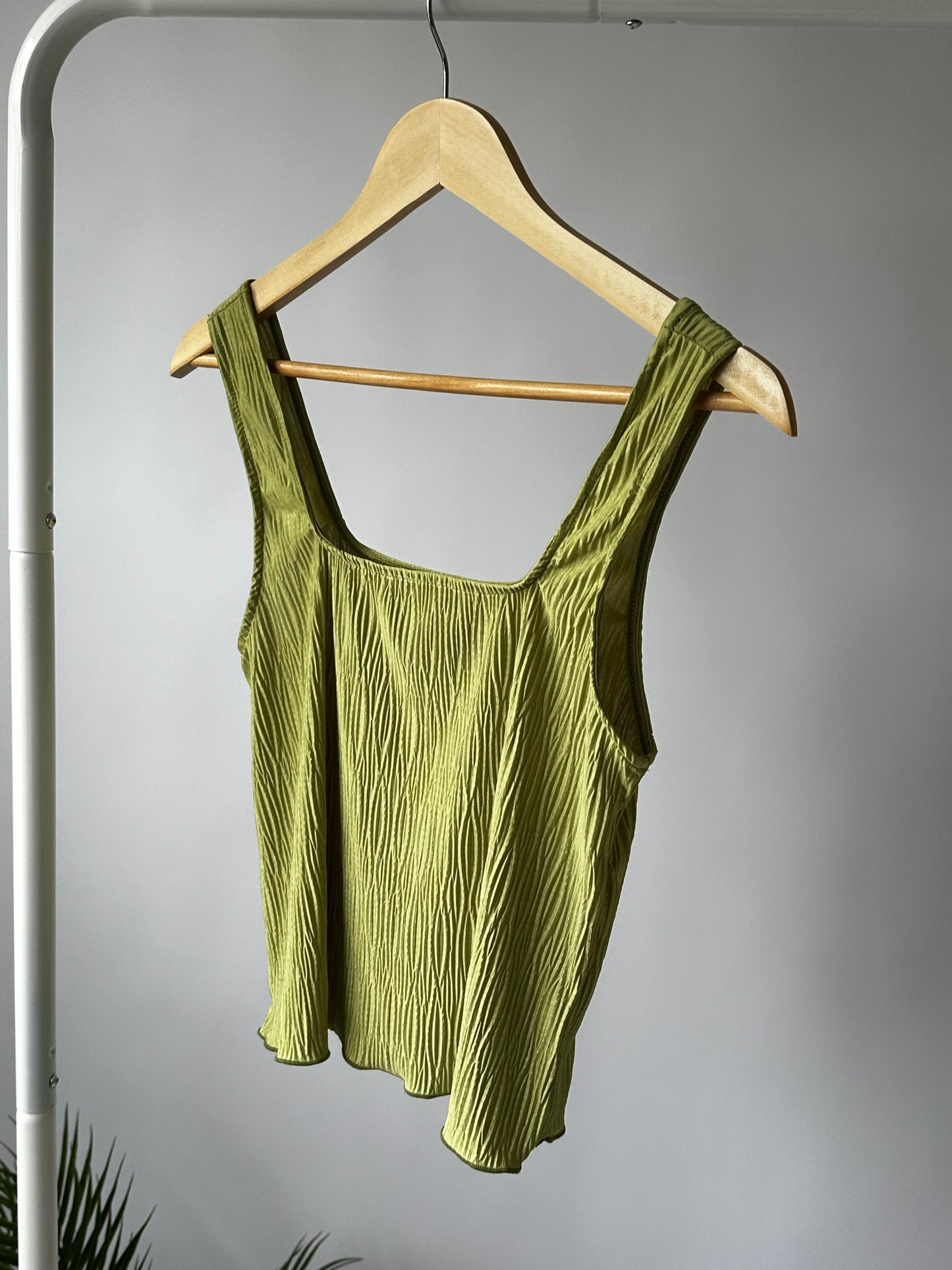 Green Square Neck Pleated Top