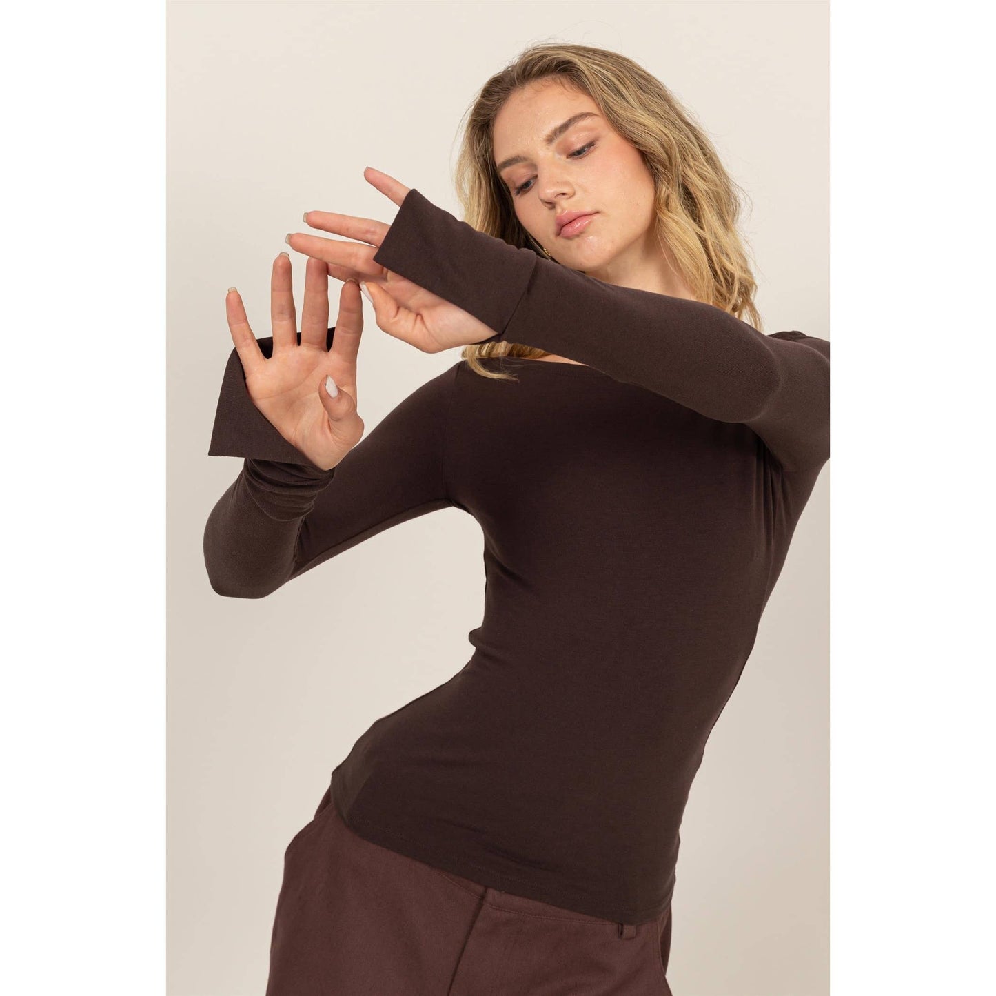 Boat Neck Long Sleeve Top