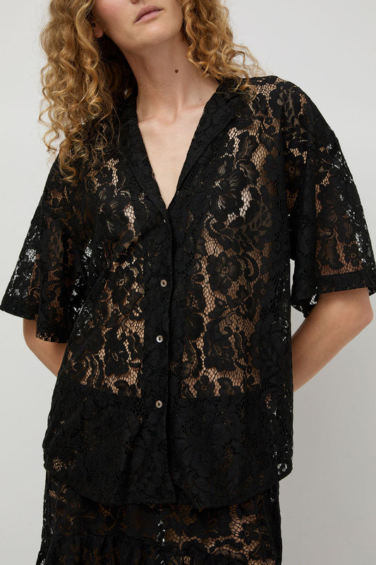 A Bronze Age Romeo Top in Black Lace