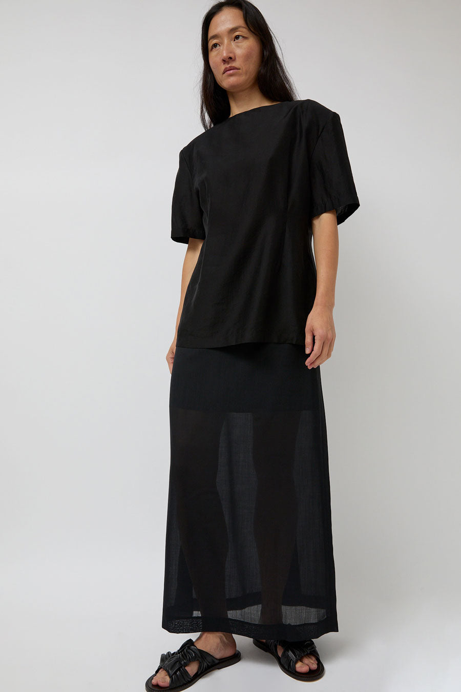 Amomento Silk Oversized Half Shirt in Black