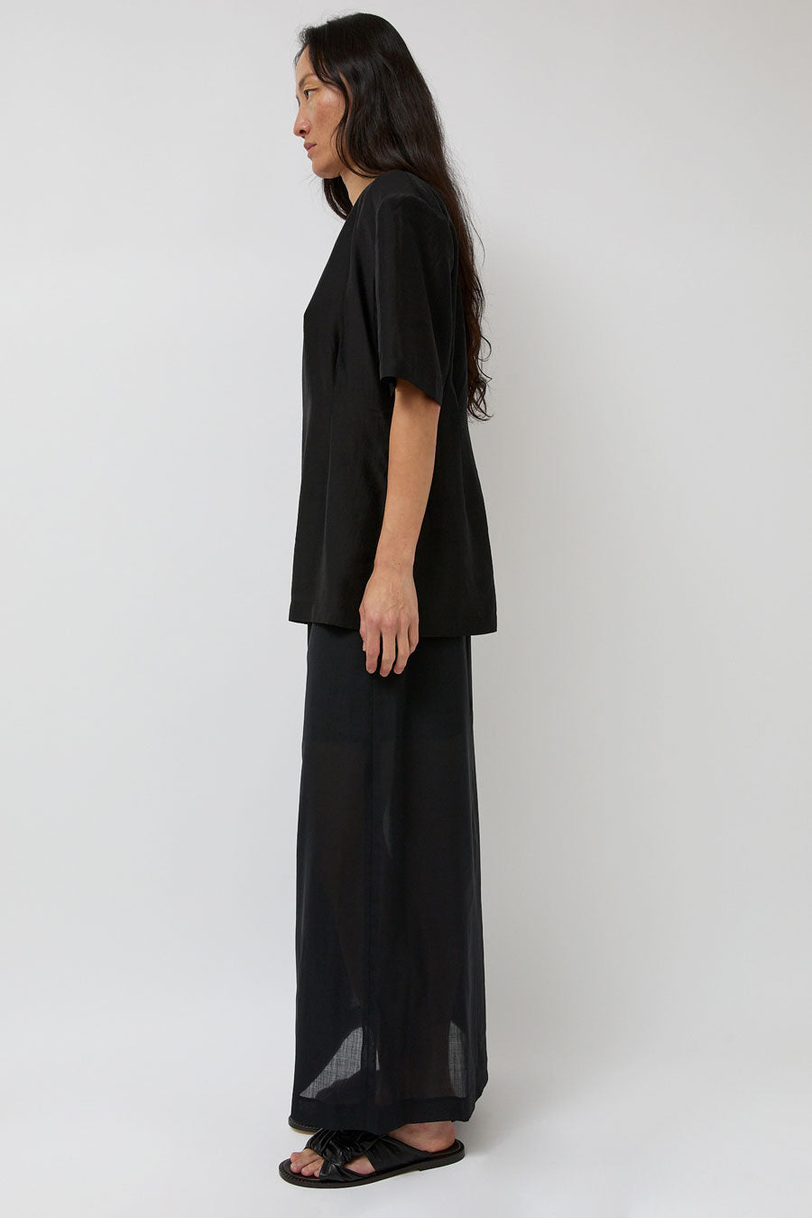 Amomento Silk Oversized Half Shirt in Black