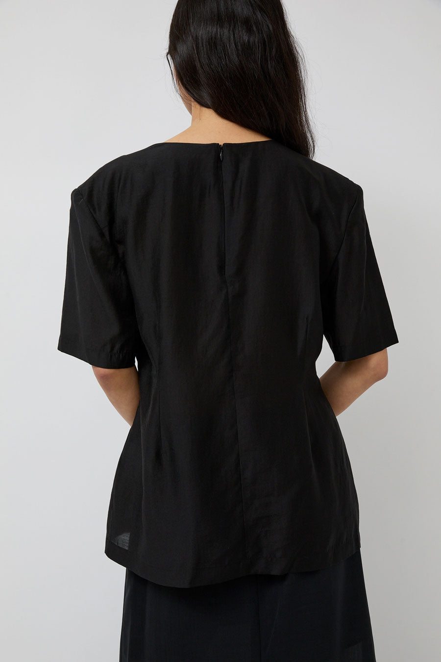 Amomento Silk Oversized Half Shirt in Black