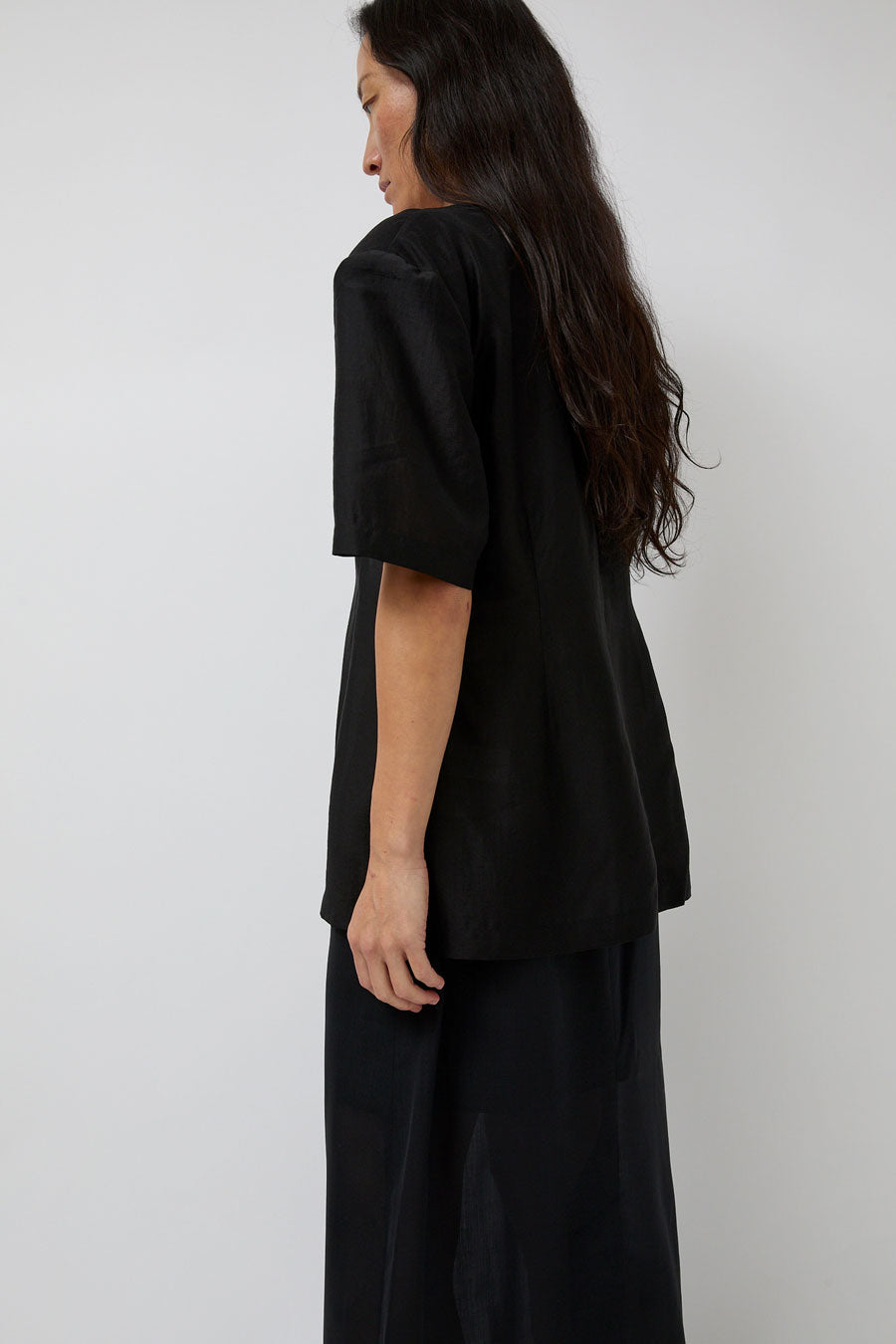 Amomento Silk Oversized Half Shirt in Black