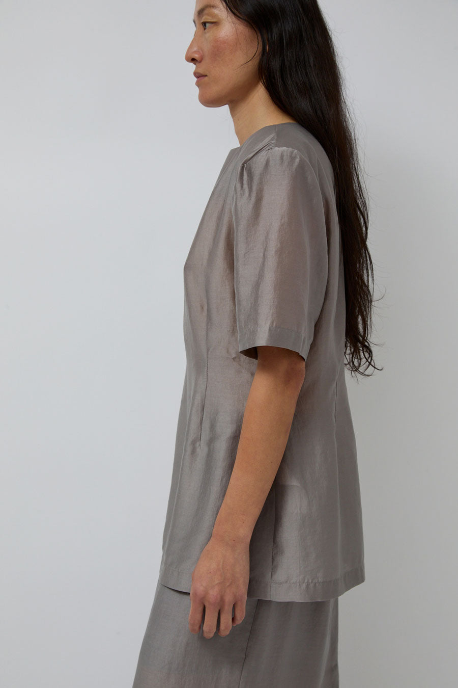 Amomento Silk Oversized Half Shirt in Grey