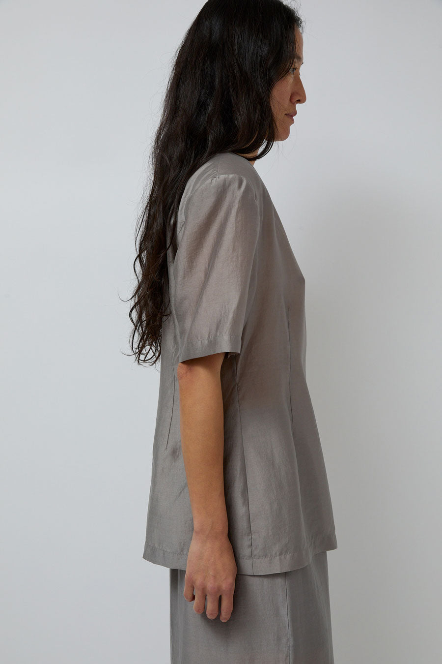 Amomento Silk Oversized Half Shirt in Grey