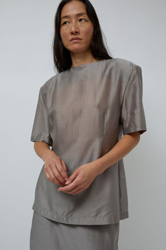 Amomento Silk Oversized Half Shirt in Grey