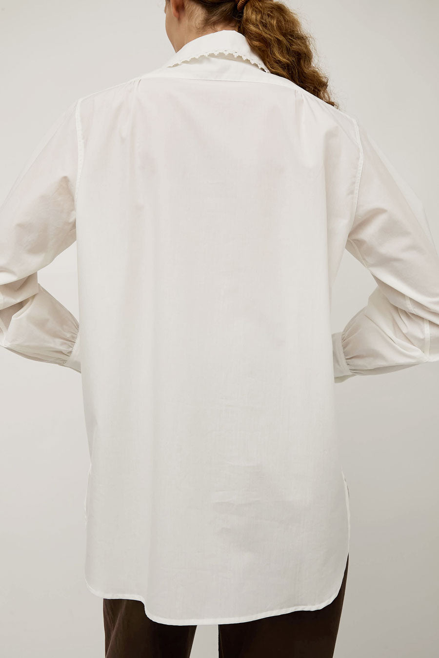 B Sides Louisa Shirt in White Poplin and Tatted Lace