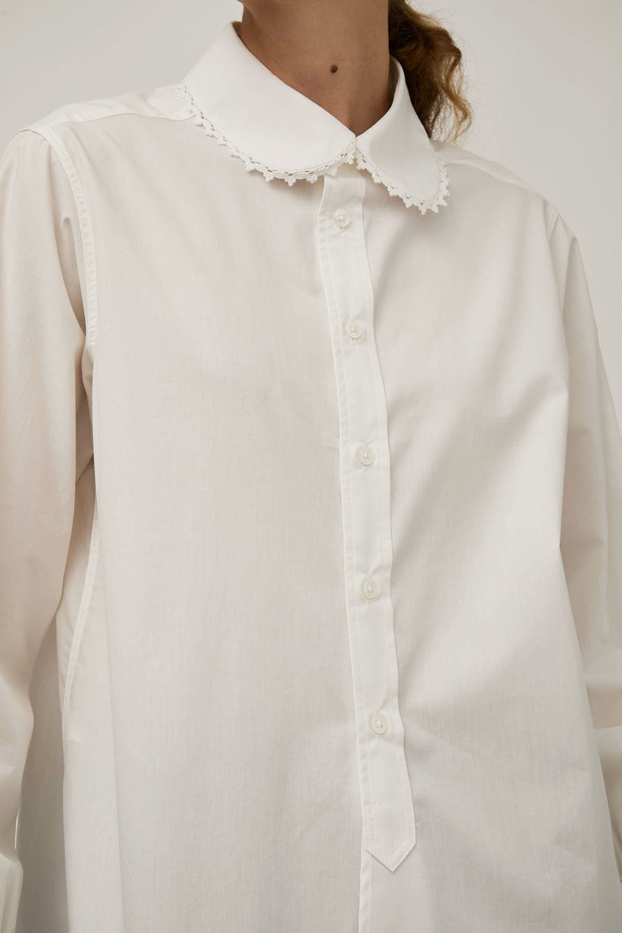 B Sides Louisa Shirt in White Poplin and Tatted Lace