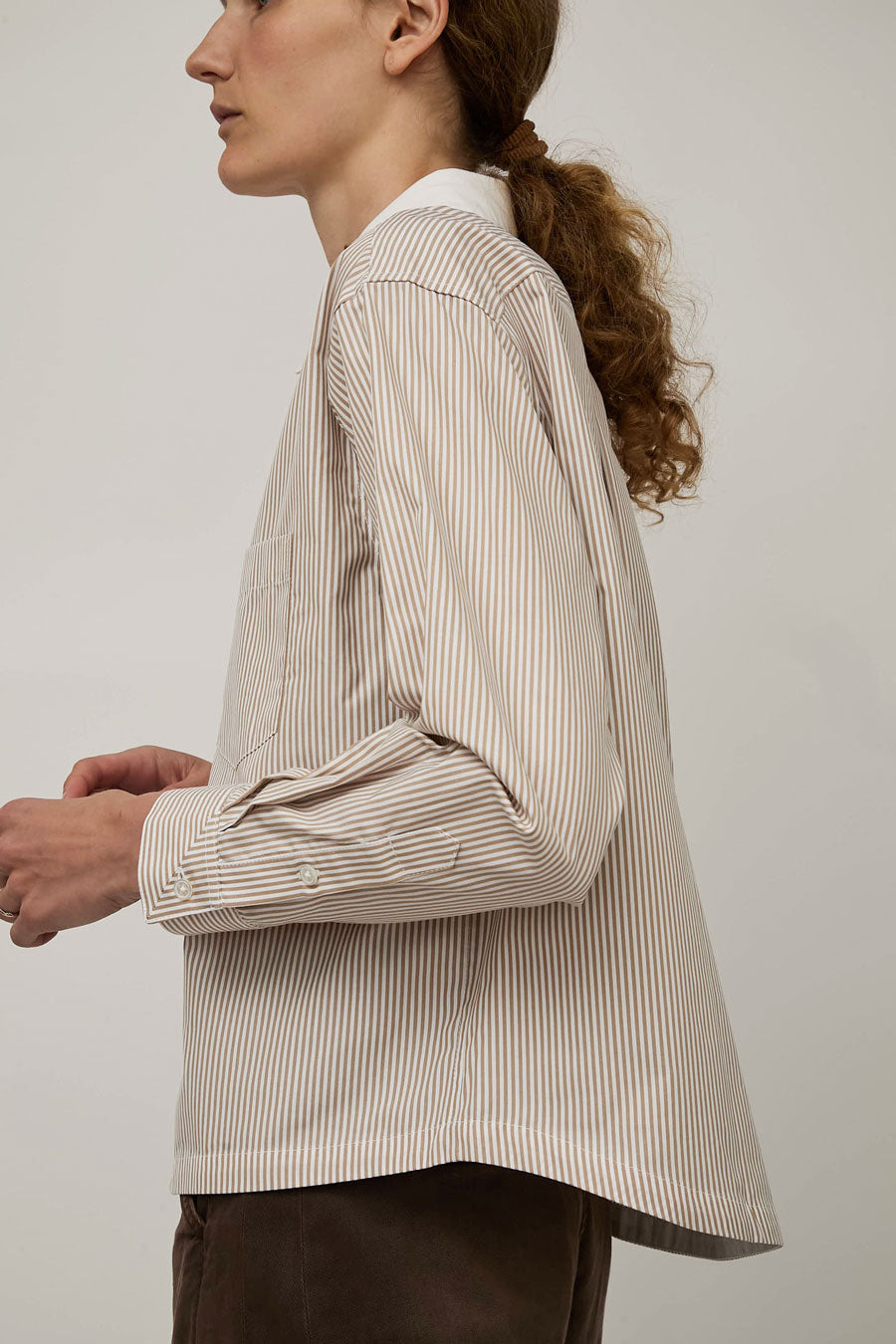B Sides Sandra Shirt in Tan and White Stripe