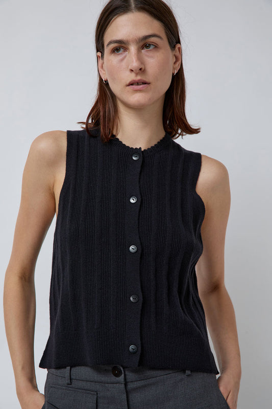 CORDERA Merino Wool Ribbed Waistcoat in Black
