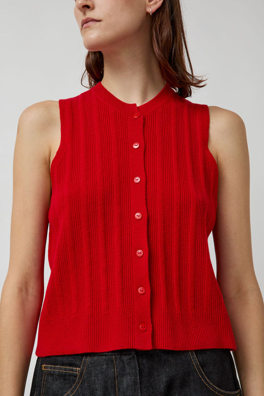 CORDERA Merino Wool Ribbed Waistcoat in Red