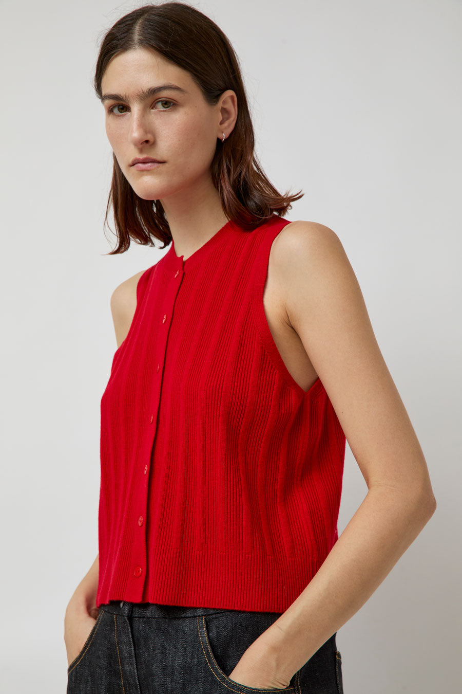 CORDERA Merino Wool Ribbed Waistcoat in Red