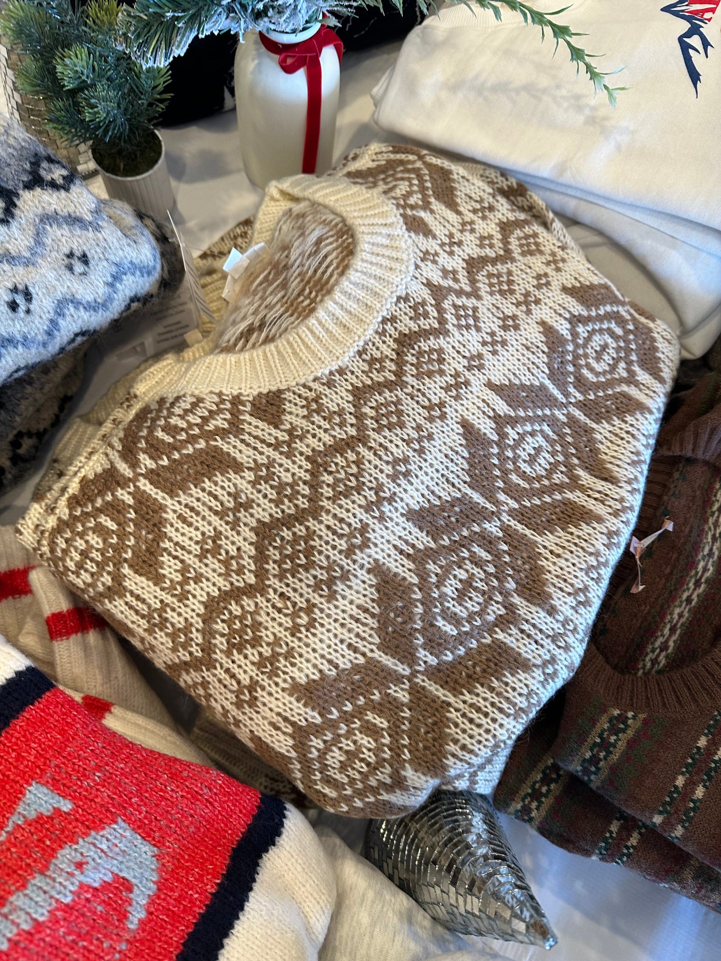 Beige Nordic Print Sweater