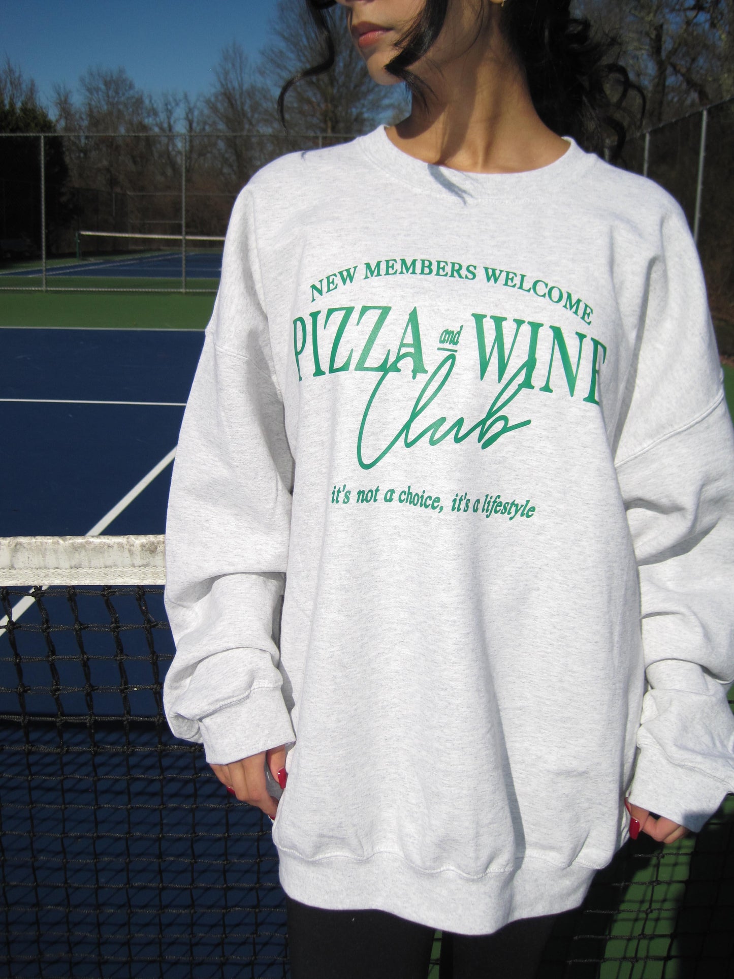 Pizza & Wine Club 90s Oversized Grey Sweatshirt