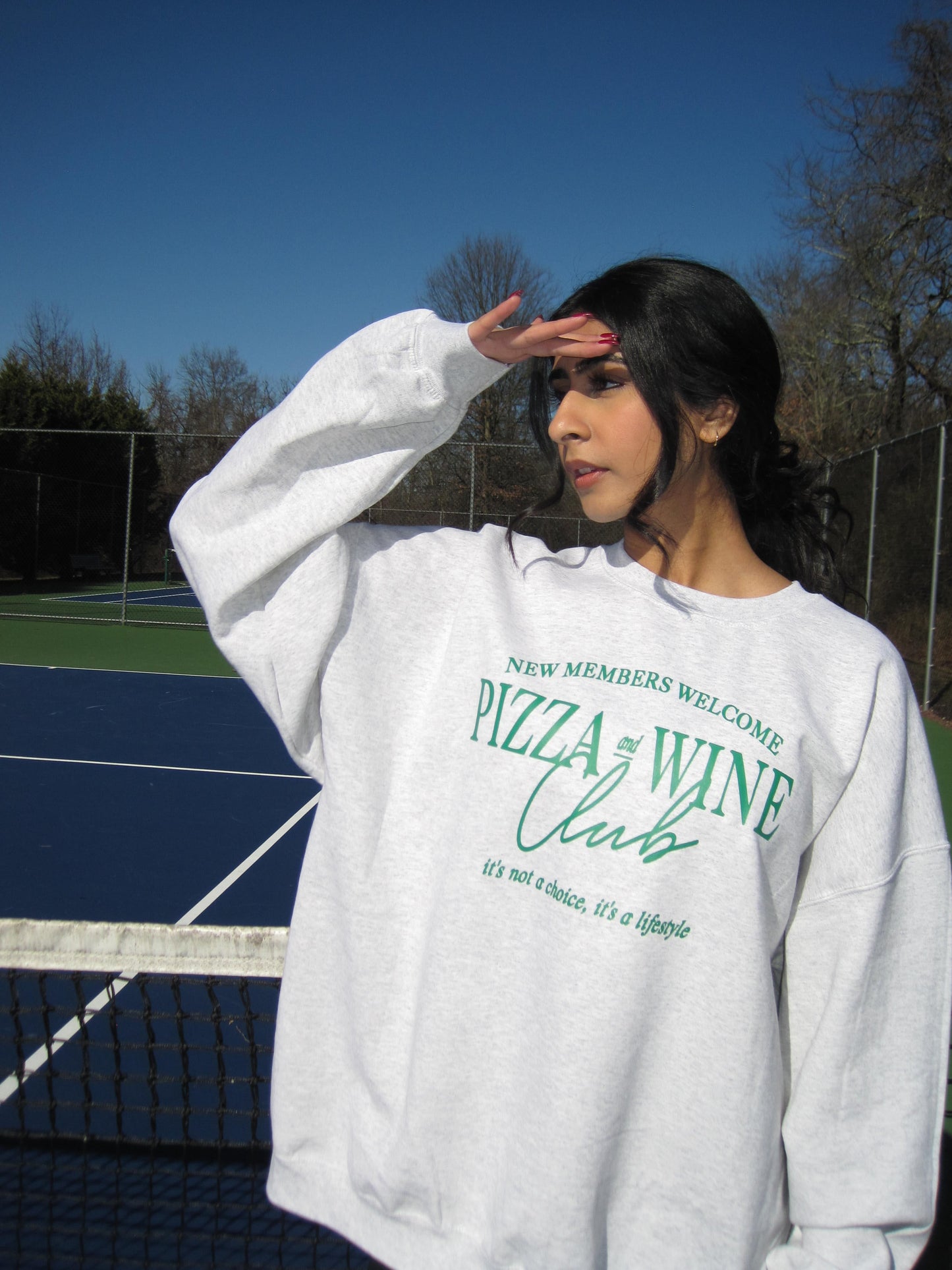 Pizza & Wine Club 90s Oversized Grey Sweatshirt