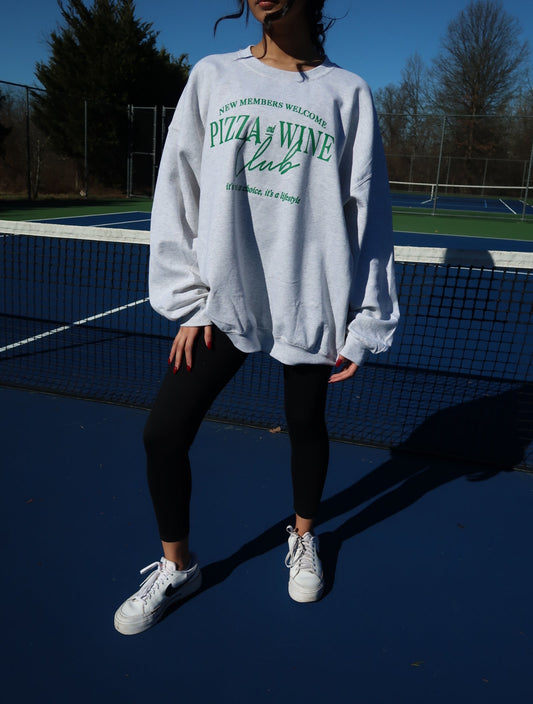 Pizza & Wine Club 90s Oversized Grey Sweatshirt