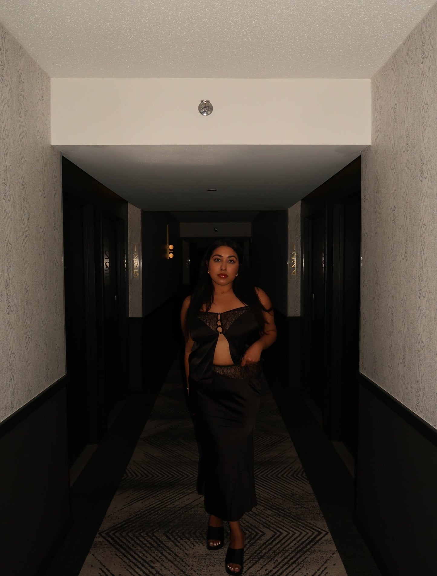 Black Satin Lace Cami and Midi Skirt Set ( Sold as a Set )
