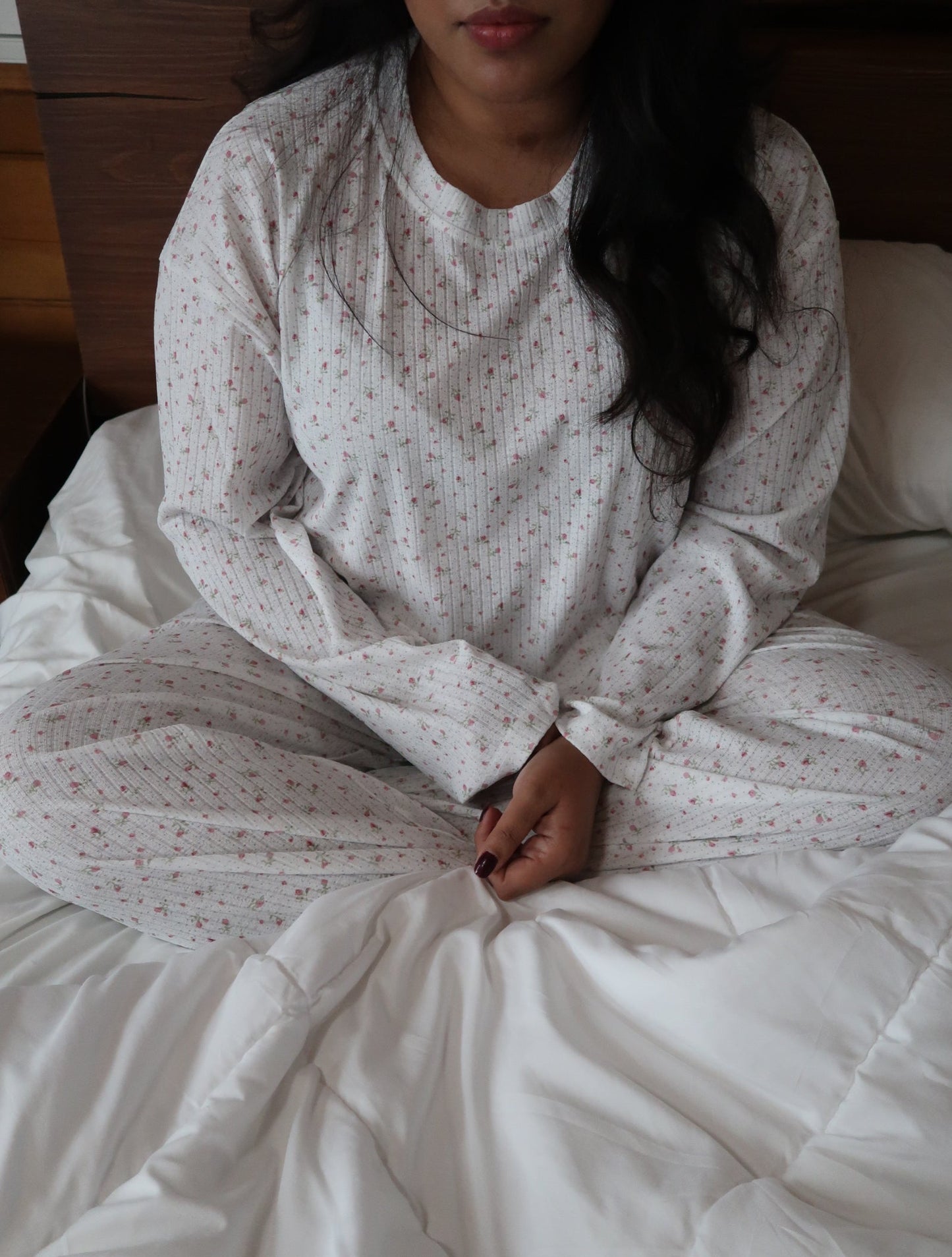 Sunkissed Coconut White Floral Long Sleeve Pajama Top