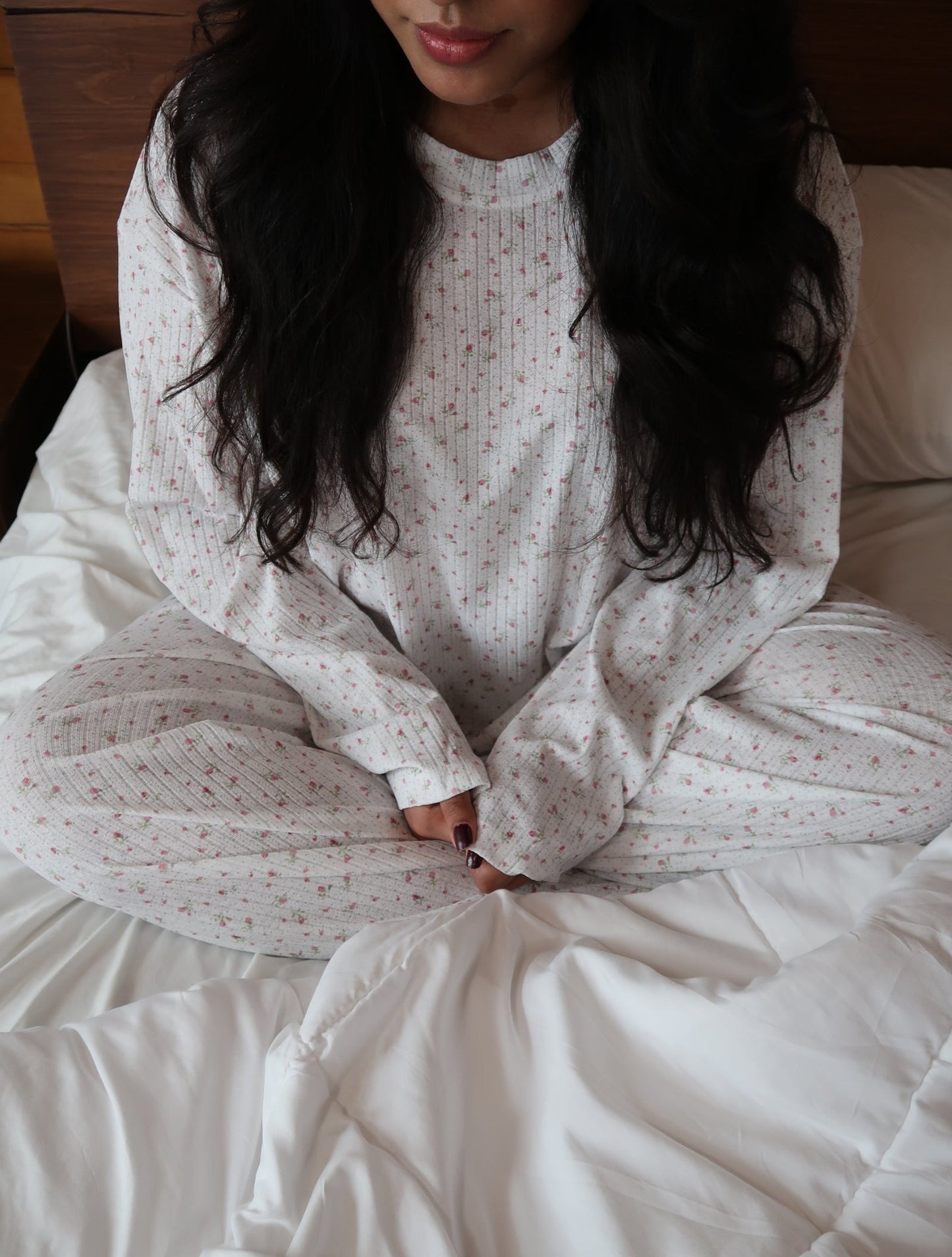 Sunkissed Coconut White Floral Long Sleeve Pajama Top