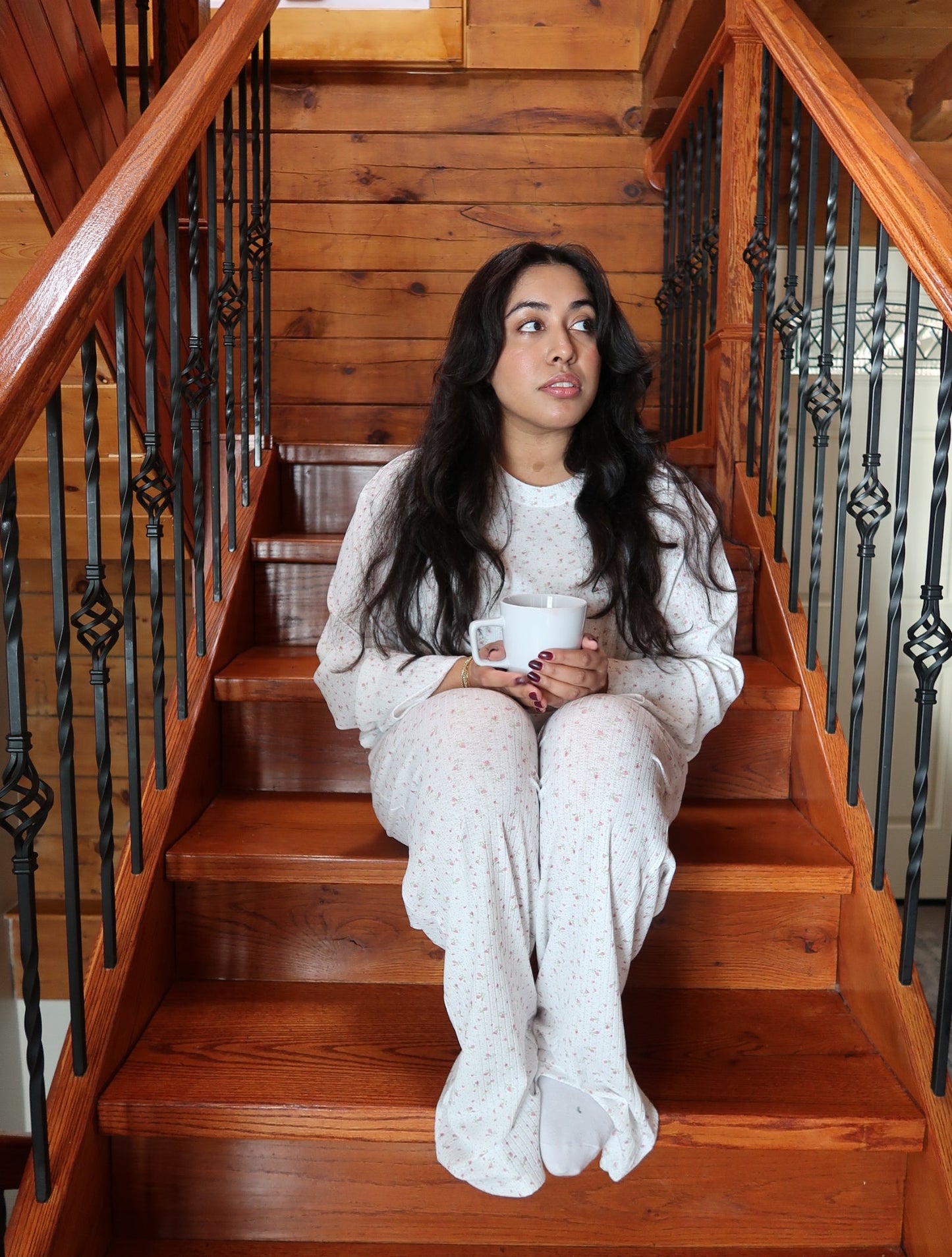 Sunkissed Coconut White Floral Long Sleeve Pajama Top