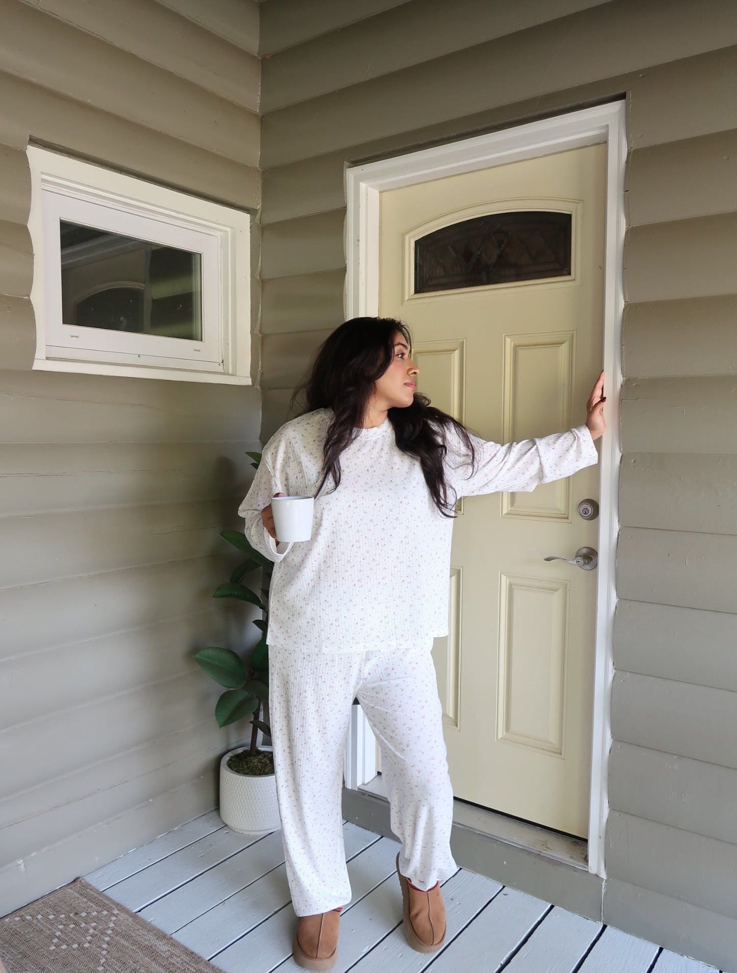 Sunkissed Coconut White Floral Long Sleeve Pajama Top