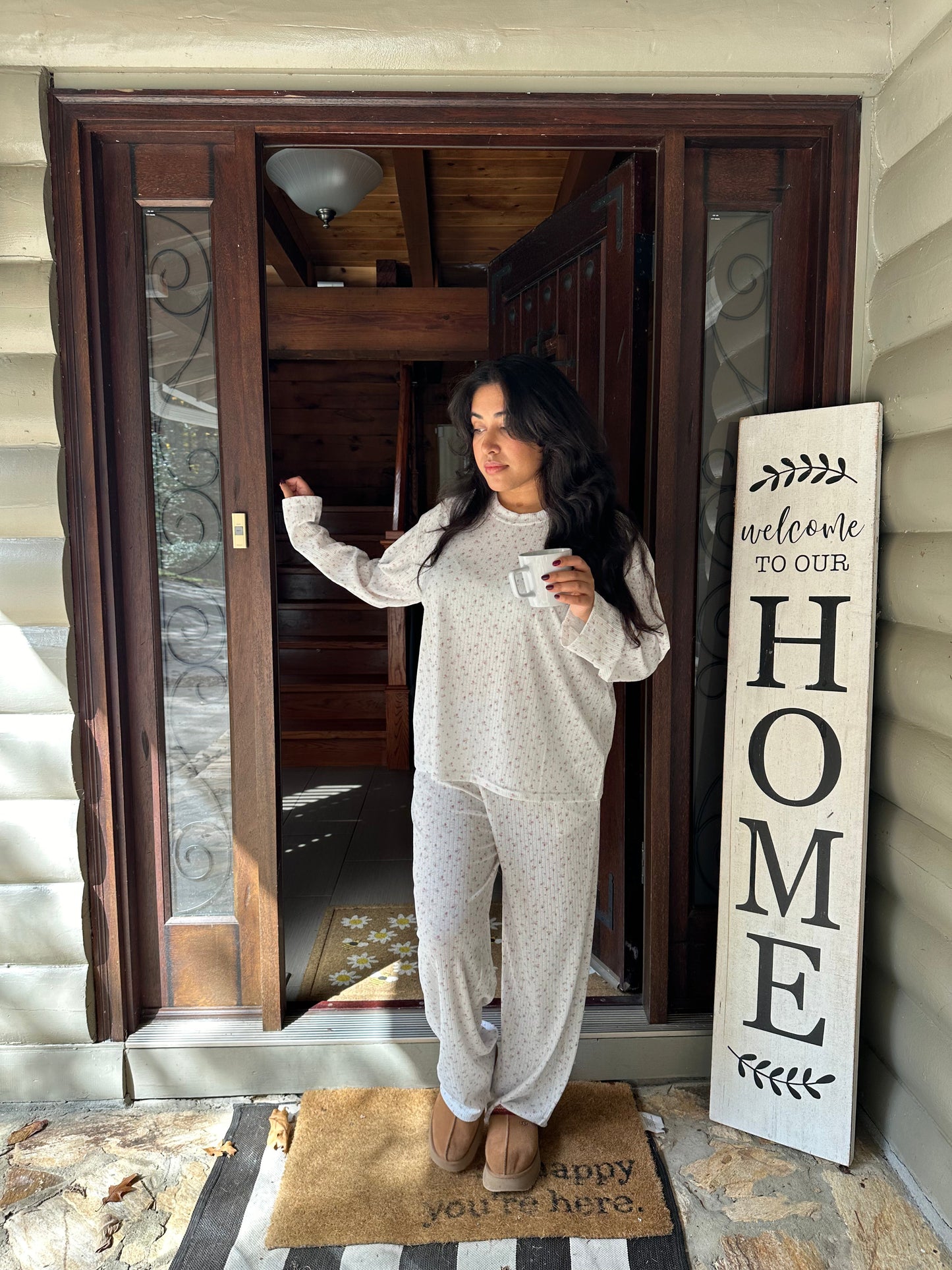 Sunkissed Coconut White Floral Long Sleeve Pajama Top